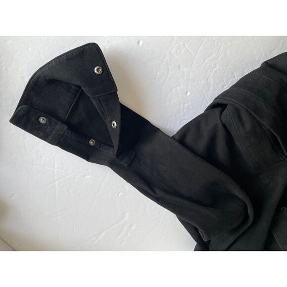 RTA Suede Shirt Jacket Womens Small Black Fringed Leather Snap Front Slim - Picture 11 of 11